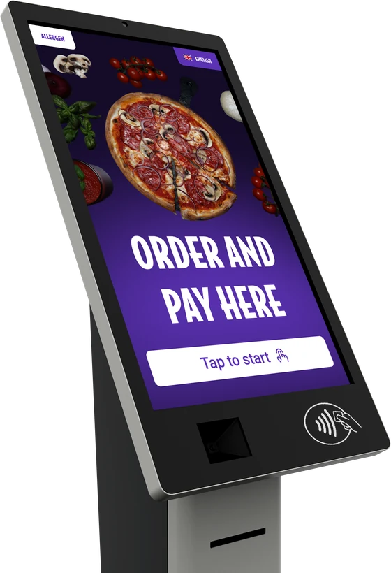 Kate One self-service kiosk showing an order and pay screen