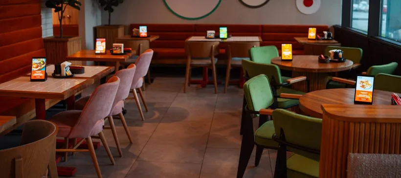Terminals standing on restaurant tables